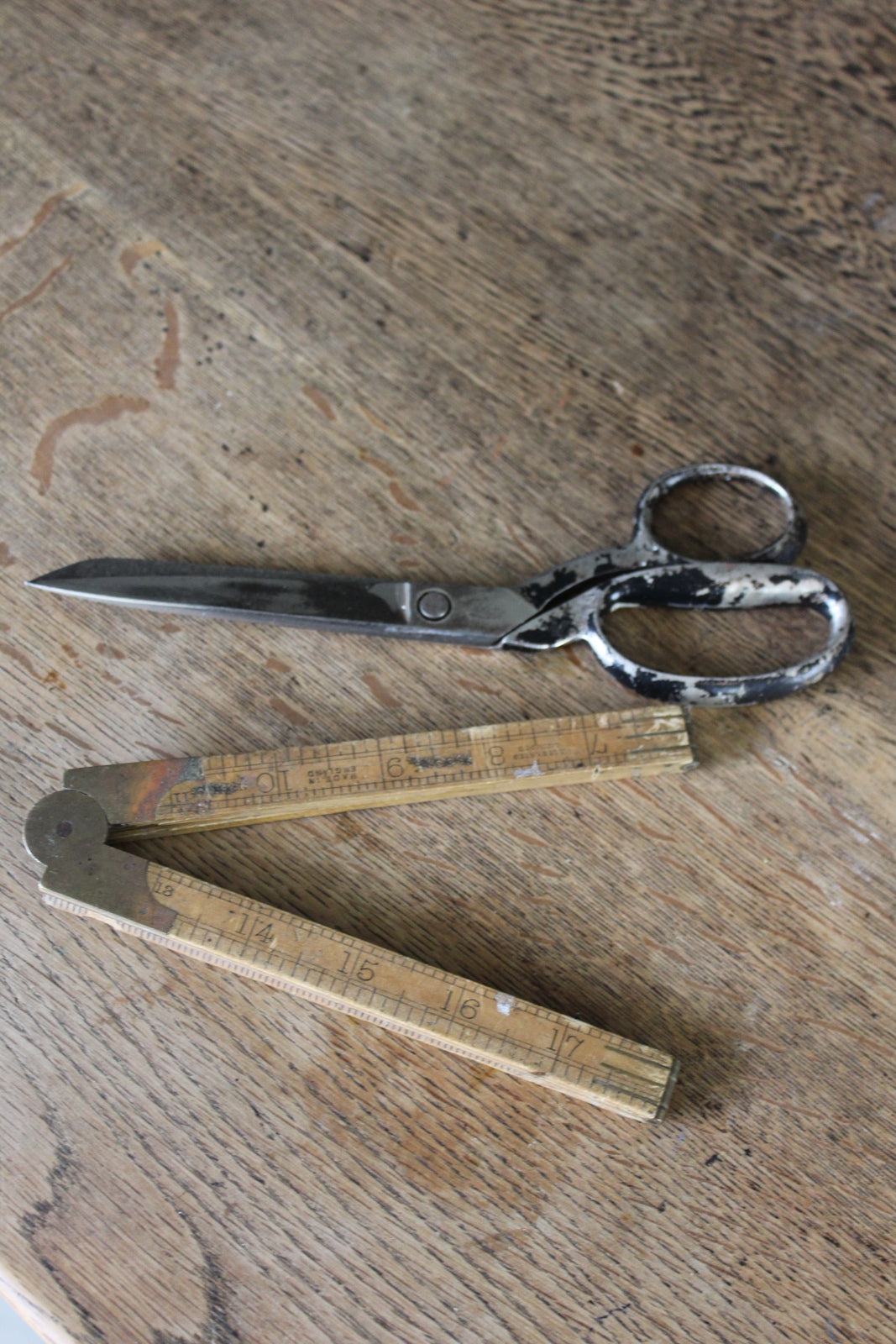 Vintage Wooden Rule & Scissors - Kernow Furniture