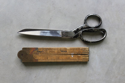 Vintage Wooden Rule & Scissors - Kernow Furniture