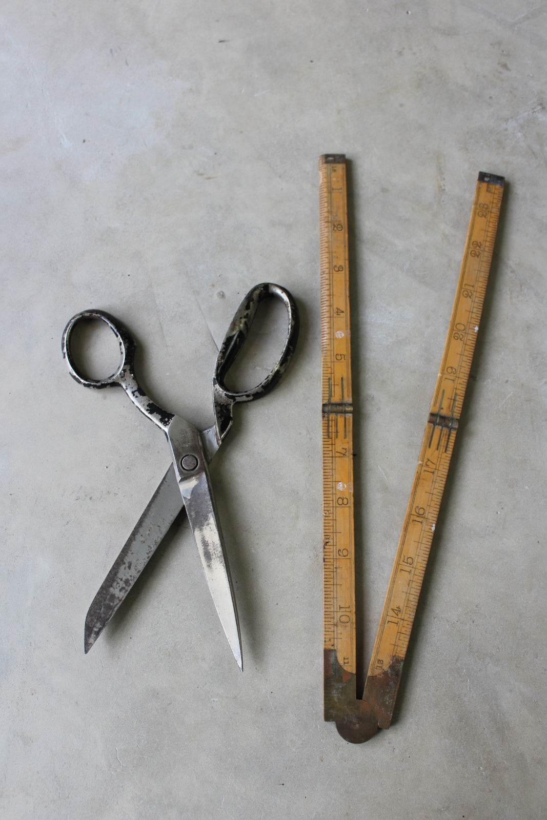 Vintage Wooden Rule & Scissors - Kernow Furniture