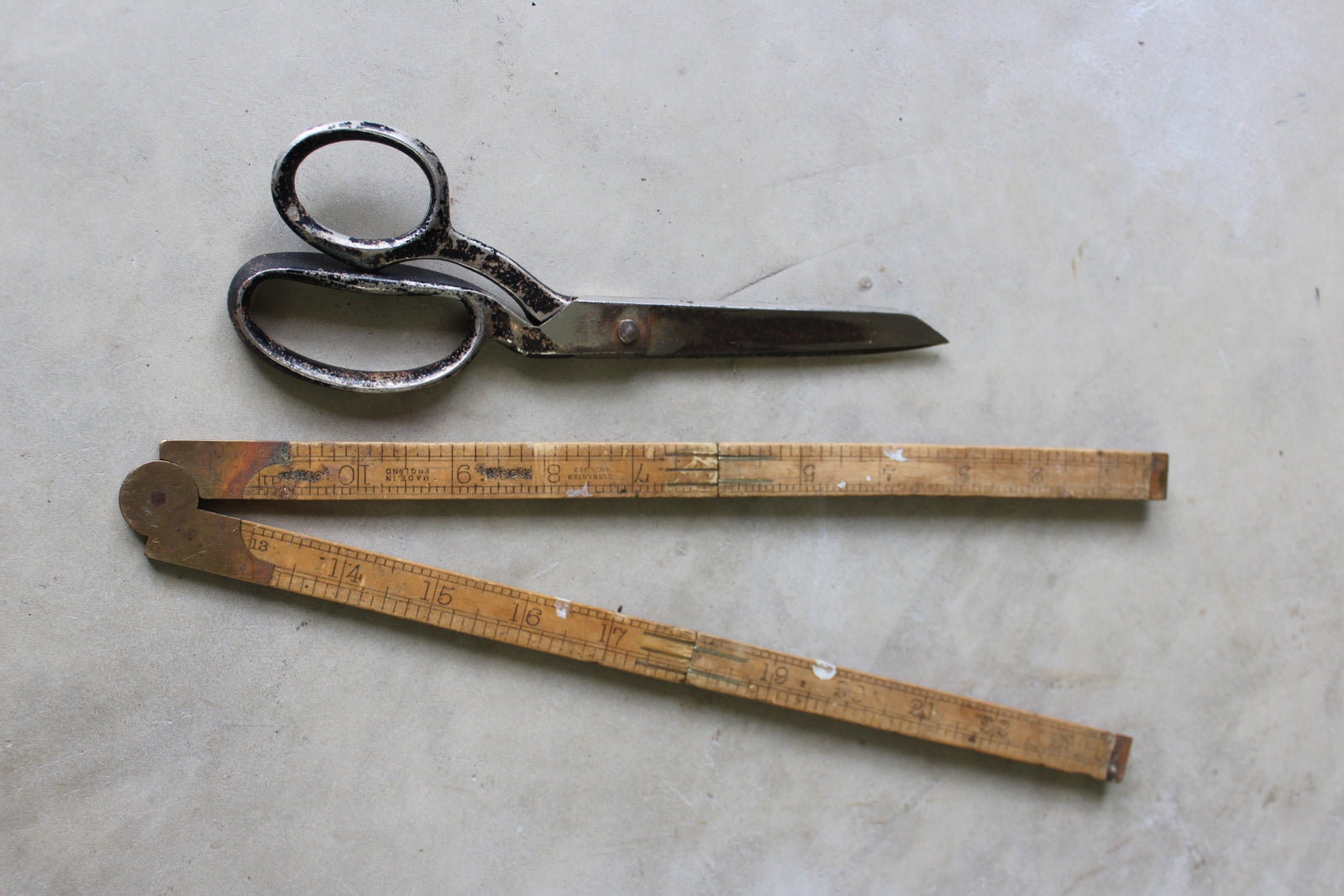 Vintage Wooden Rule & Scissors - Kernow Furniture