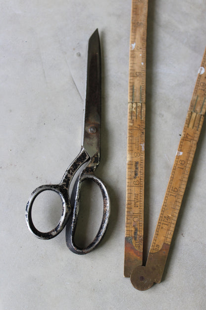 Vintage Wooden Rule & Scissors - Kernow Furniture