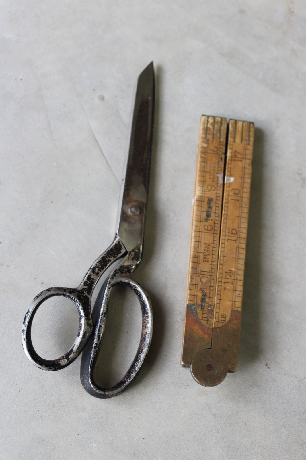 Vintage Wooden Rule & Scissors - Kernow Furniture