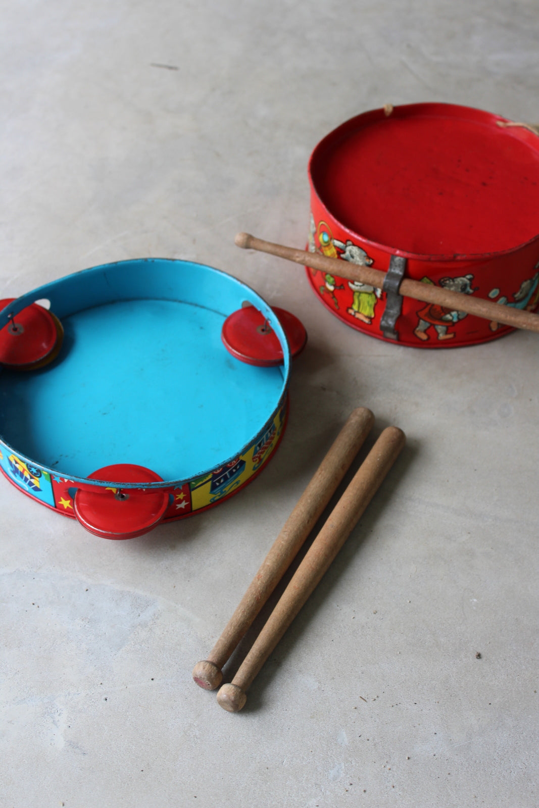 Vintage Childs Tamborine & Drum - Kernow Furniture