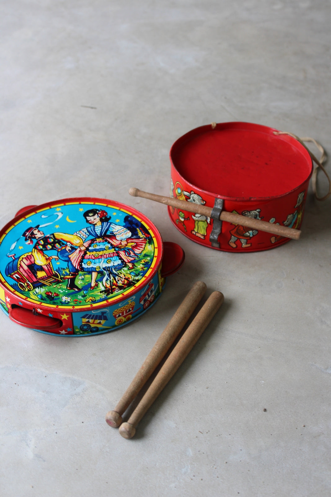 Vintage Childs Tamborine & Drum - Kernow Furniture