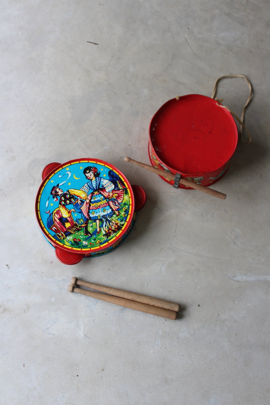 Vintage Childs Tamborine & Drum - Kernow Furniture