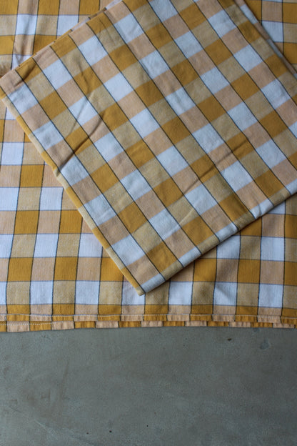Pair Vintage Yellow Check Tablecloths - Kernow Furniture