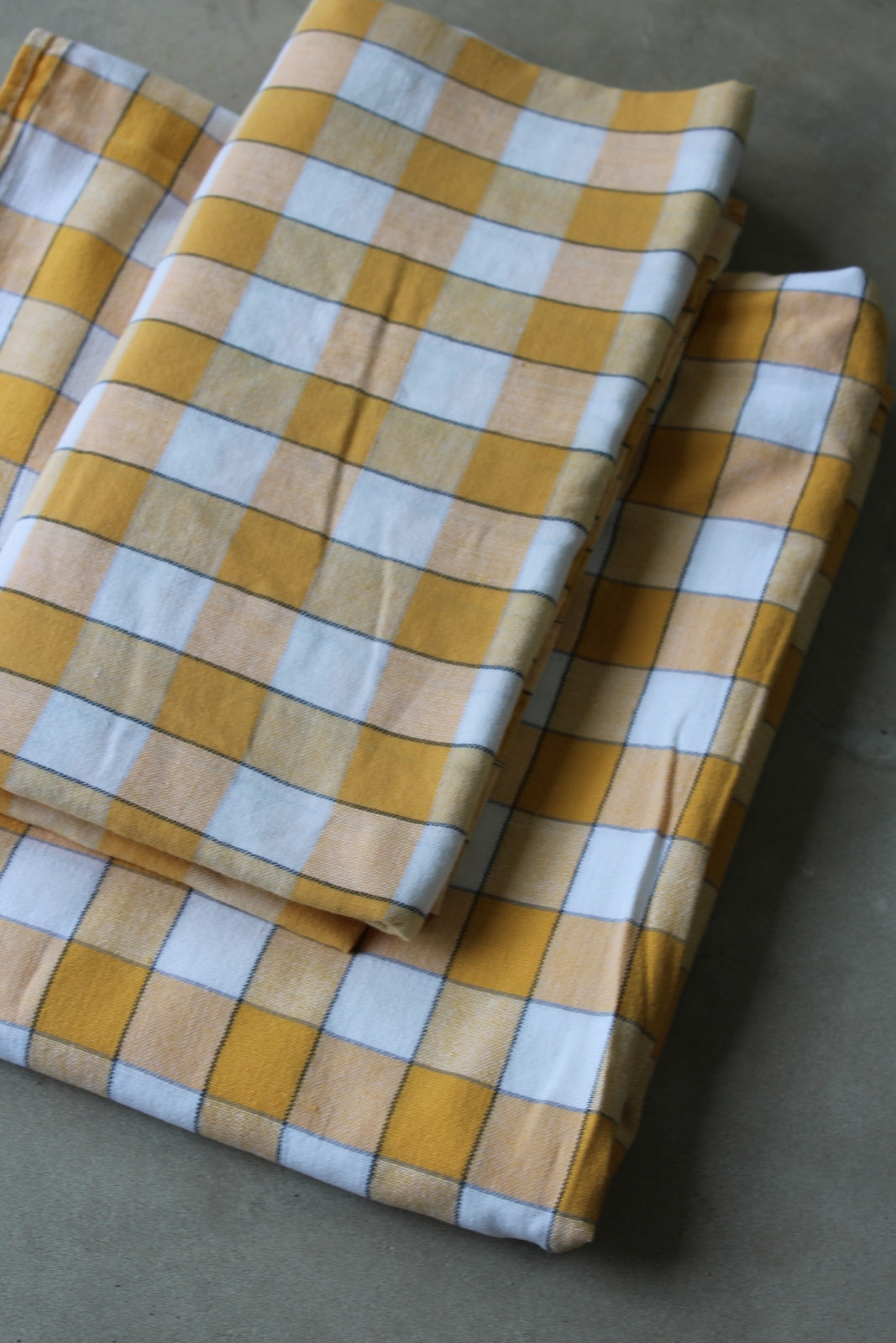 Pair Vintage Yellow Check Tablecloths - Kernow Furniture