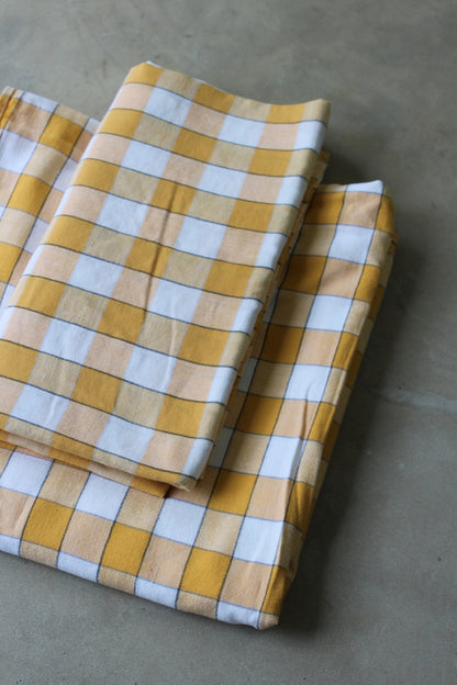 Pair Vintage Yellow Check Tablecloths - Kernow Furniture