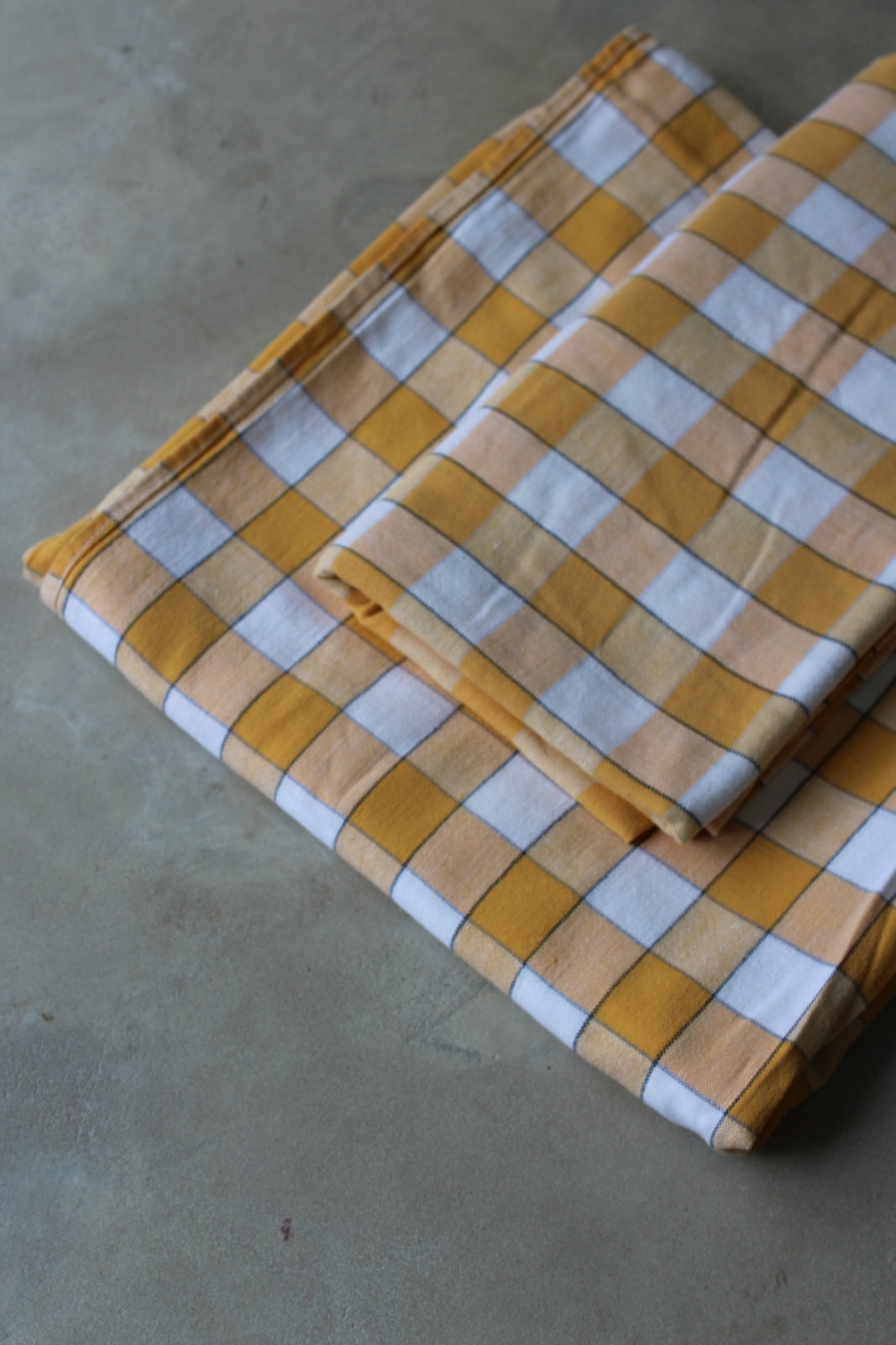 Pair Vintage Yellow Check Tablecloths - Kernow Furniture