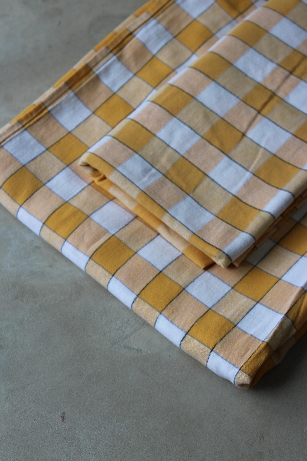 Pair Vintage Yellow Check Tablecloths - Kernow Furniture