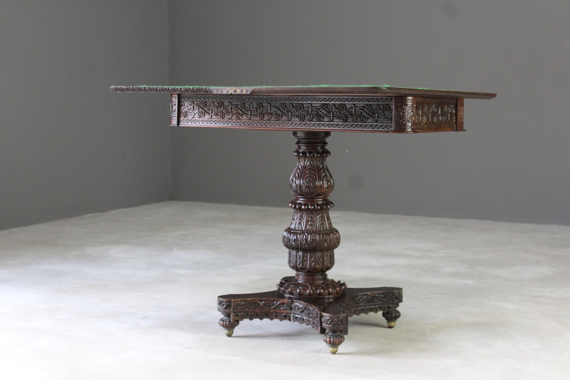 Anglo Indian Carved Padouk Card Table - Kernow Furniture