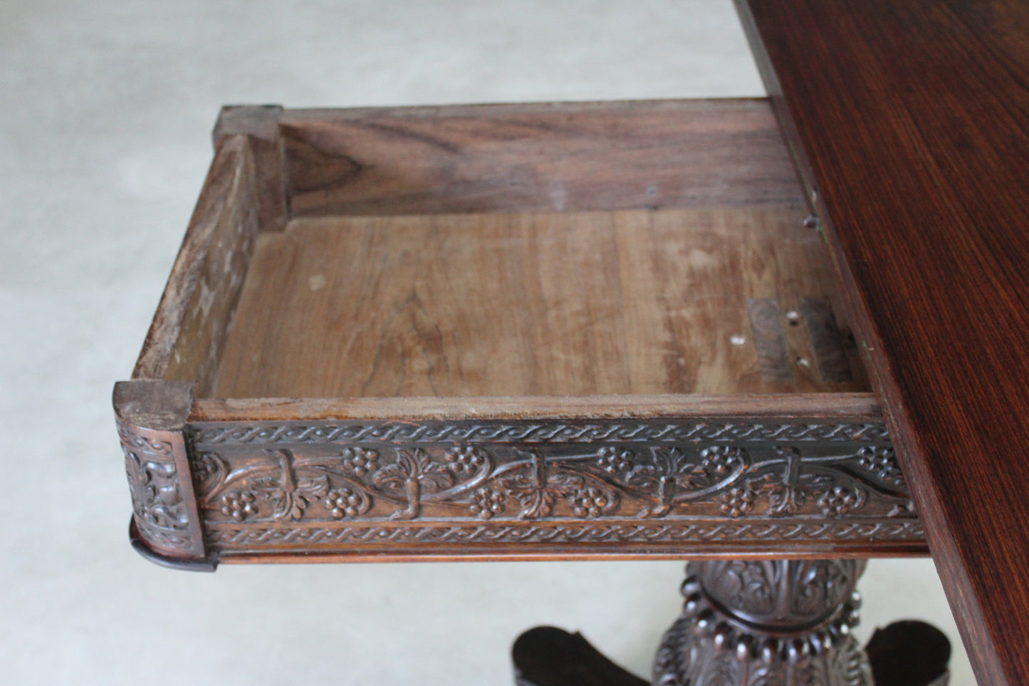 Anglo Indian Carved Padouk Card Table - Kernow Furniture