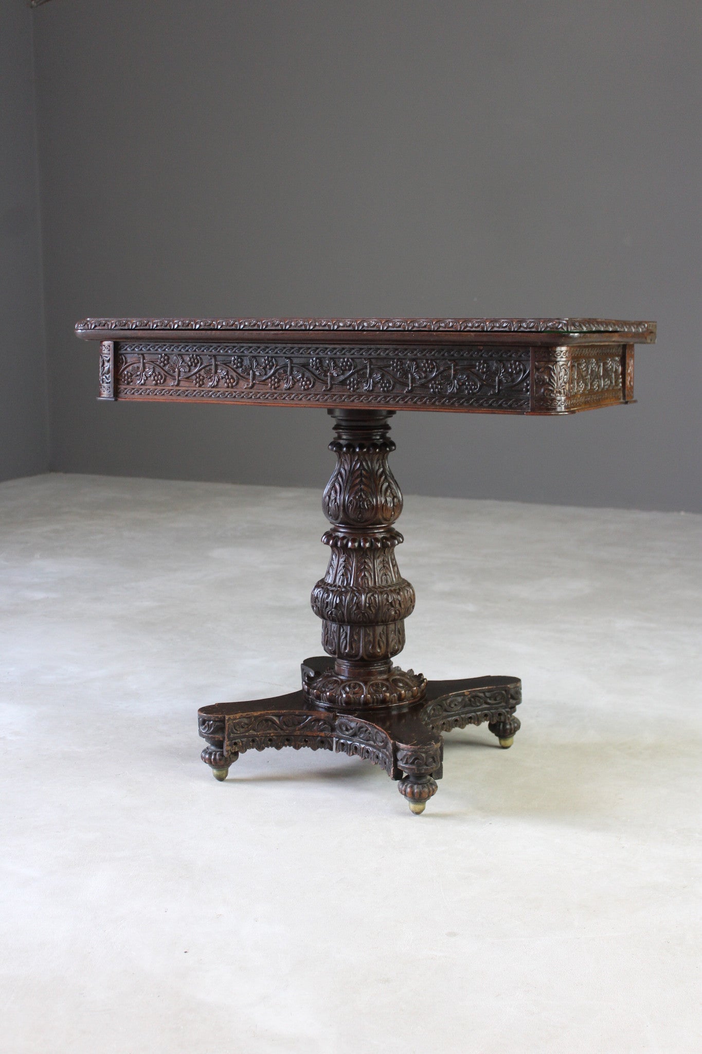 Anglo Indian Carved Padouk Card Table - Kernow Furniture