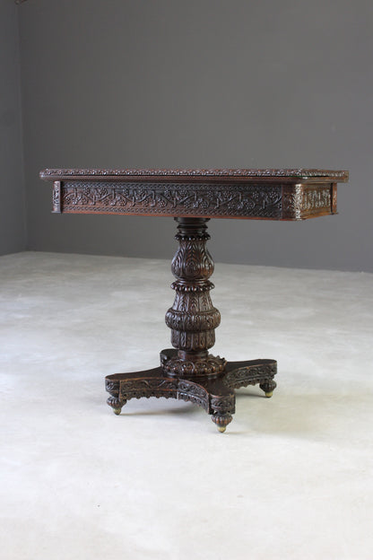 Anglo Indian Carved Padouk Card Table - Kernow Furniture