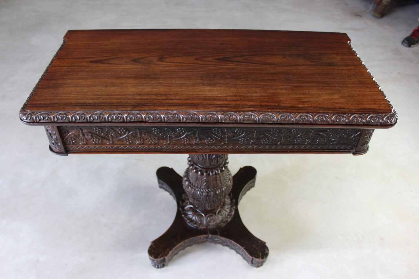 Anglo Indian Carved Padouk Card Table - Kernow Furniture