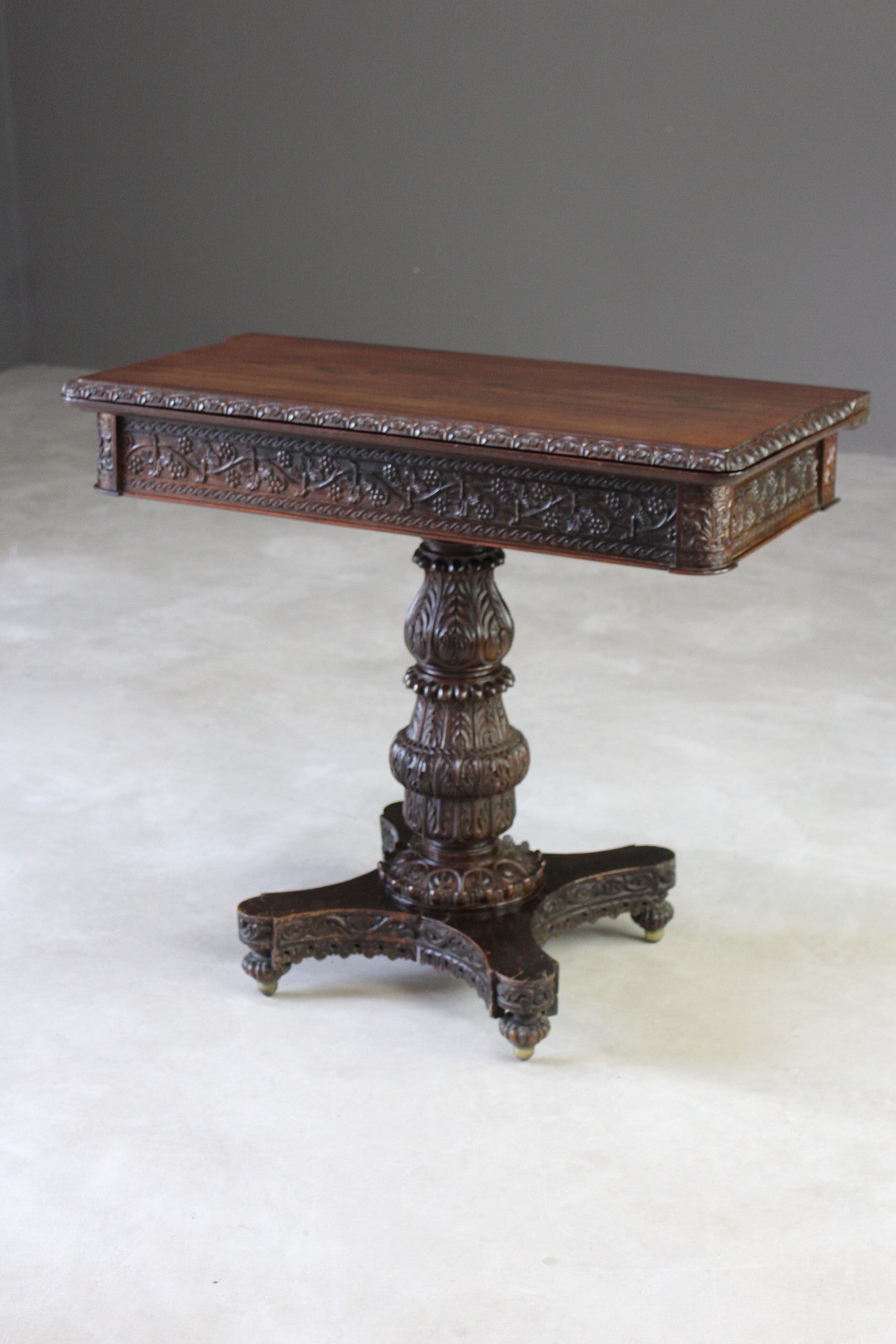 Anglo Indian Carved Padouk Card Table - Kernow Furniture