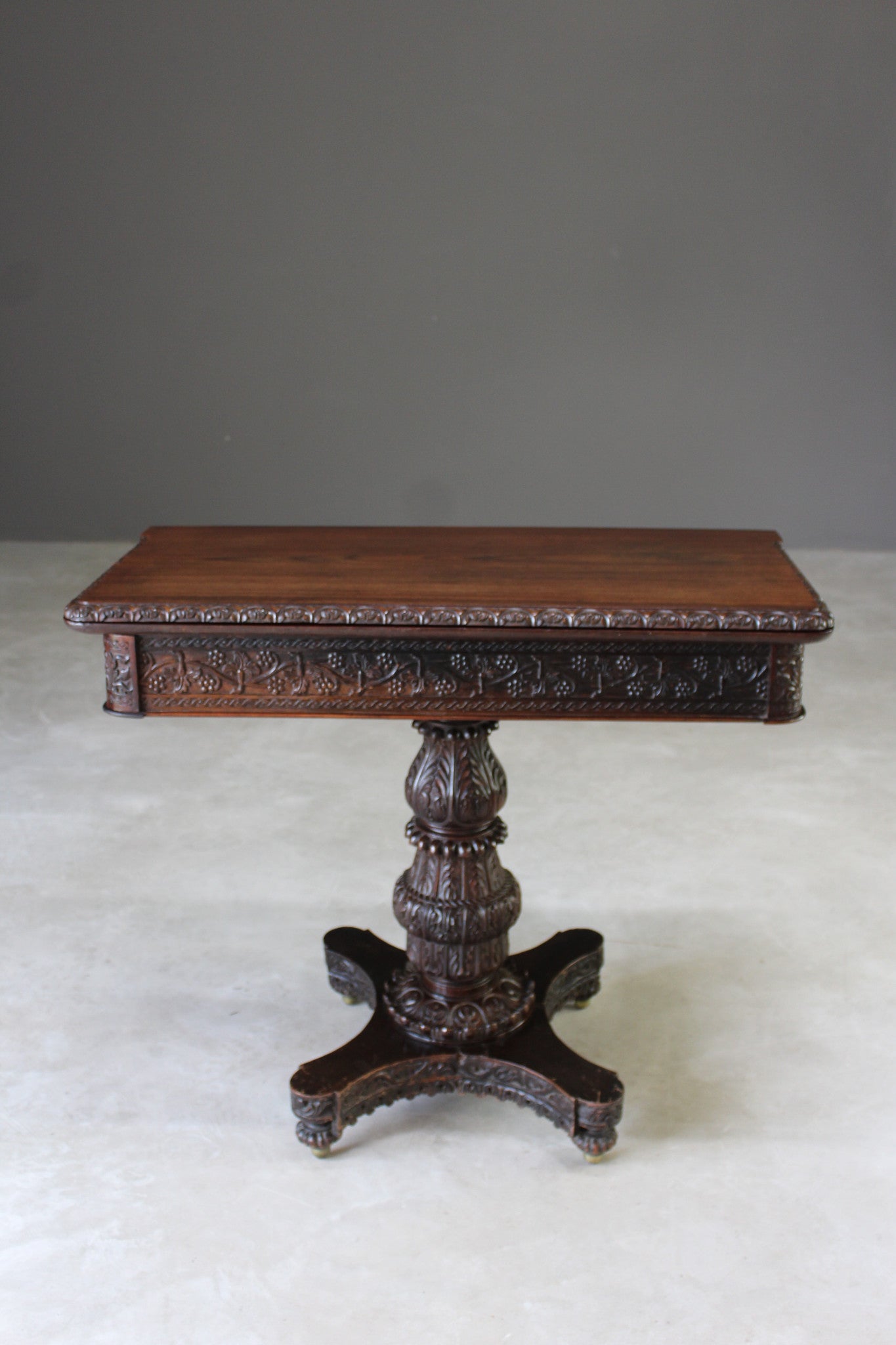 Anglo Indian Carved Padouk Card Table - Kernow Furniture