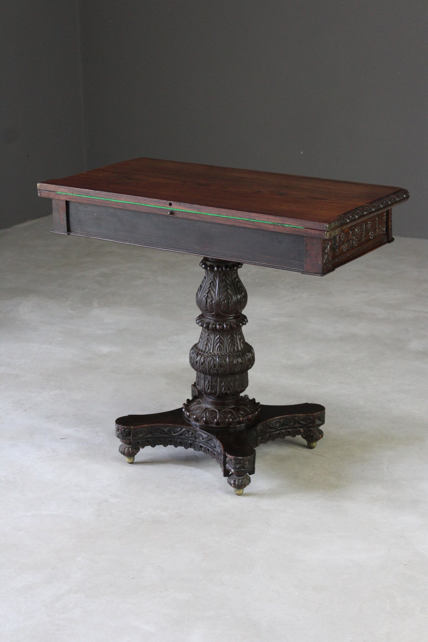 Anglo Indian Carved Padouk Card Table - Kernow Furniture