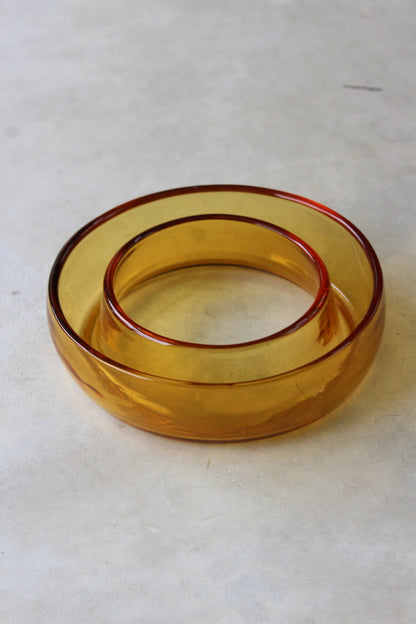 Vintage Round Orange Glass Posy Ring Bowl - Kernow Furniture