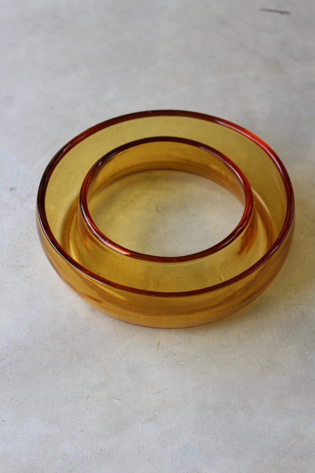 Vintage Round Orange Glass Posy Ring Bowl - Kernow Furniture