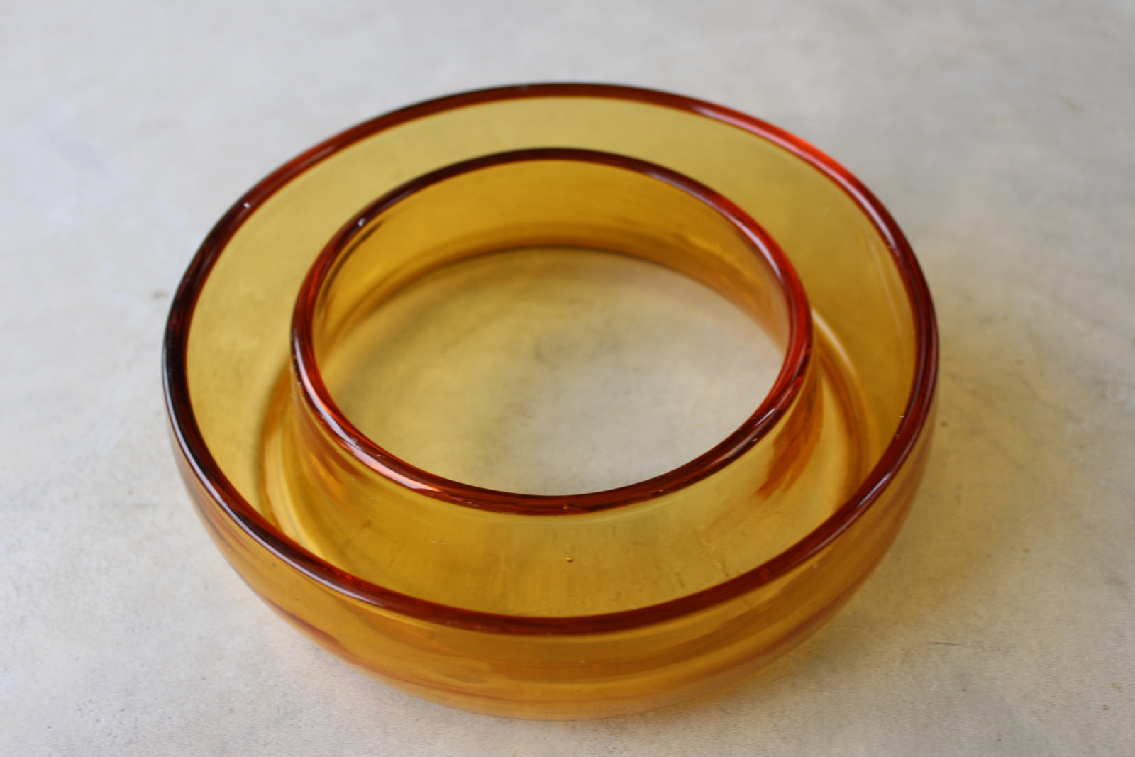 Vintage Round Orange Glass Posy Ring Bowl - Kernow Furniture