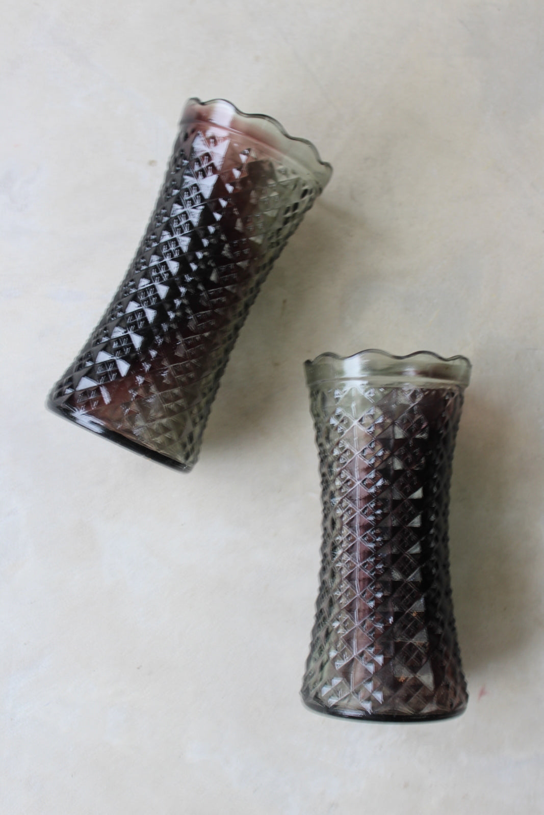 Pair Vintage Pressed Glass Vase - Kernow Furniture