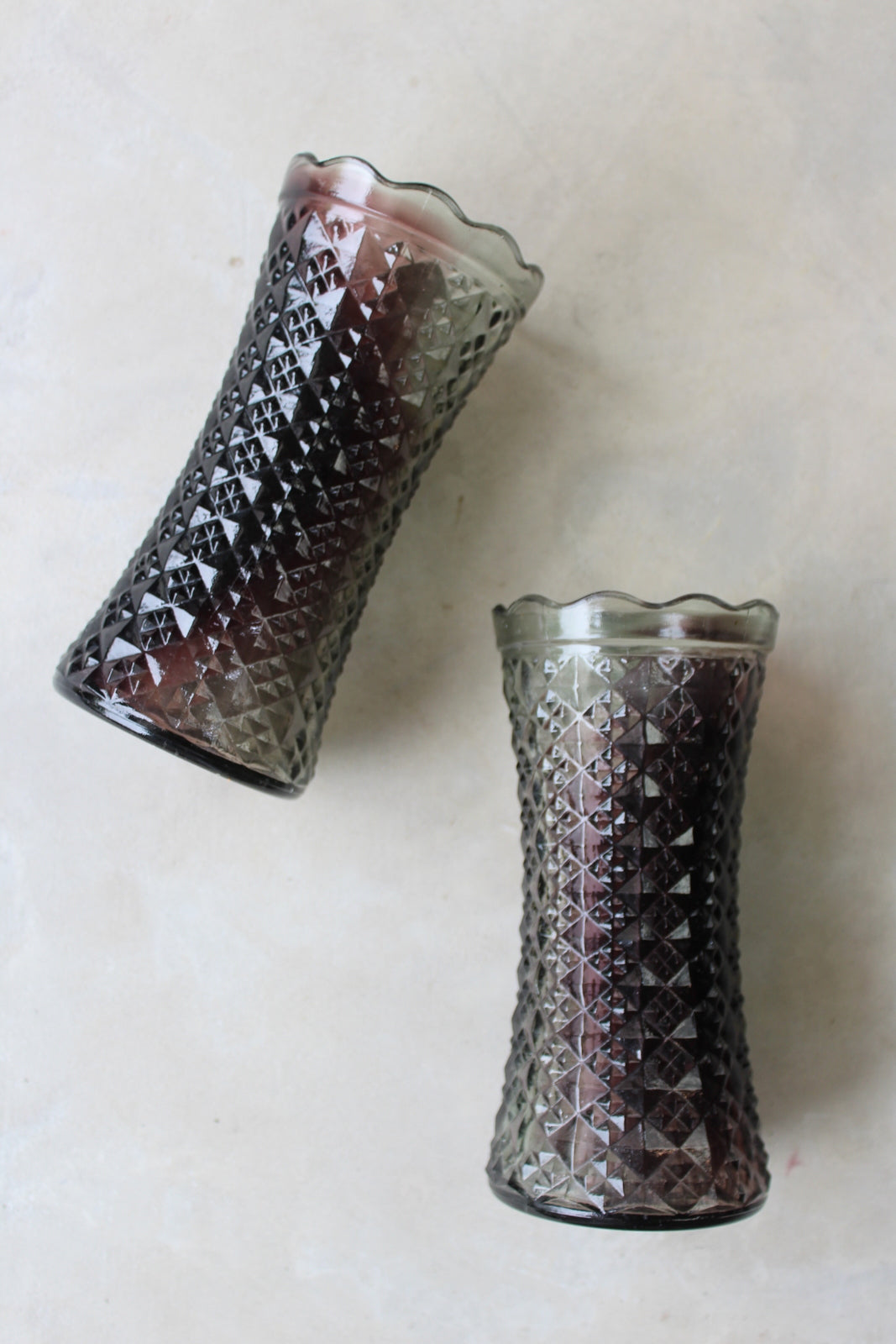 Pair Vintage Pressed Glass Vase - Kernow Furniture