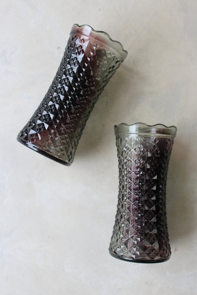 Pair Vintage Pressed Glass Vase - Kernow Furniture