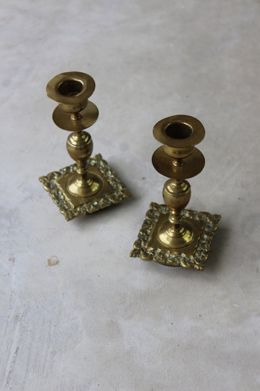 Pair Short Brass Candlesticks - Kernow Furniture
