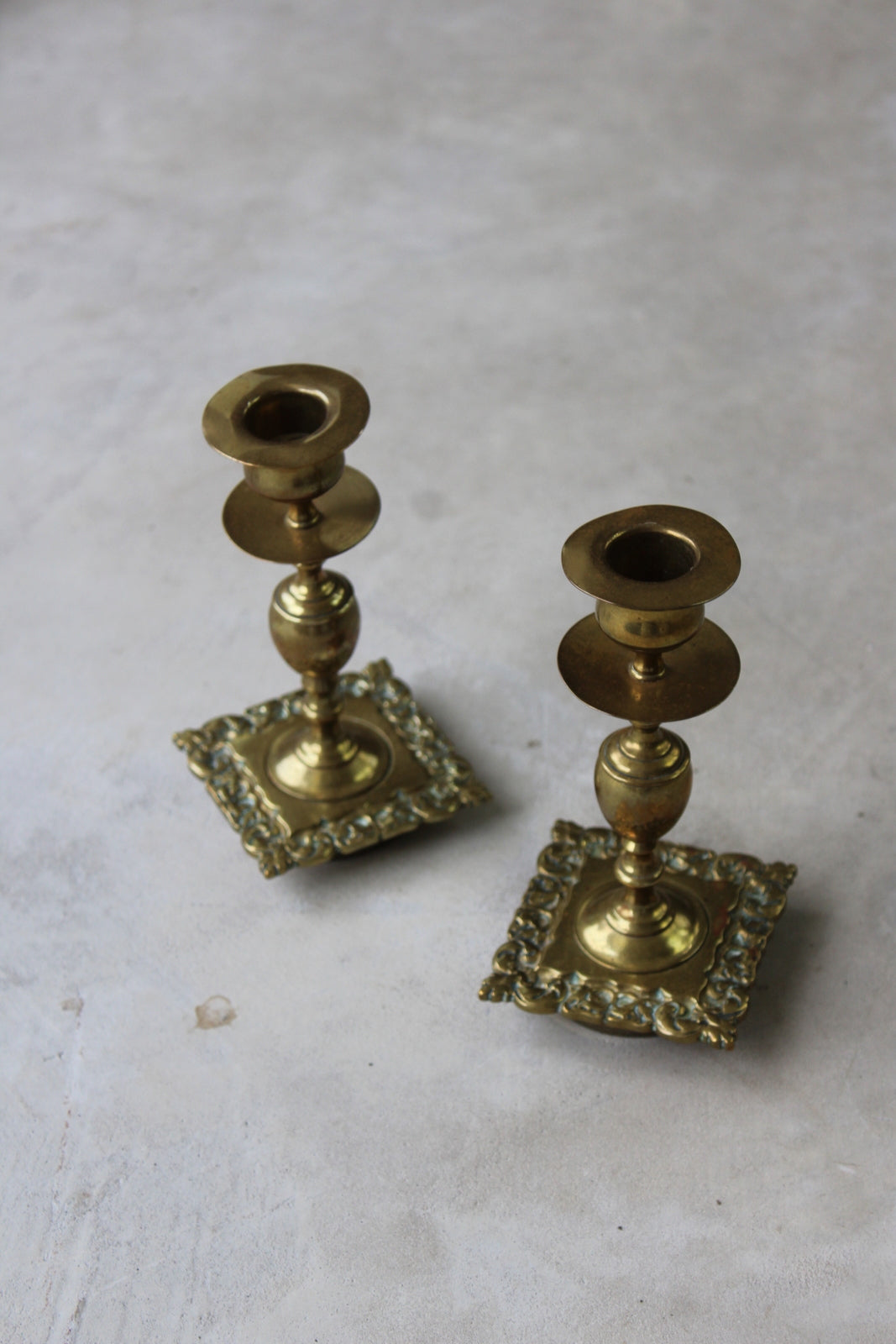 Pair Short Brass Candlesticks - Kernow Furniture