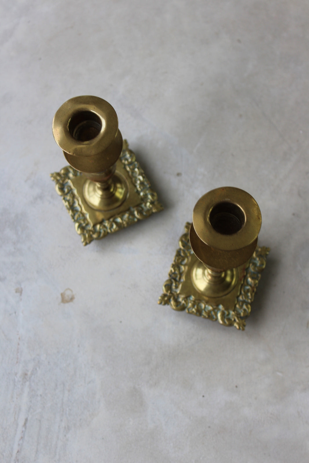 Pair Short Brass Candlesticks - Kernow Furniture