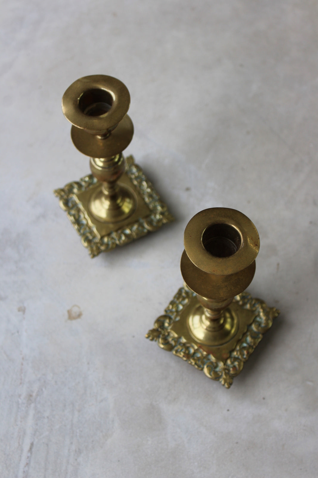 Pair Short Brass Candlesticks - Kernow Furniture