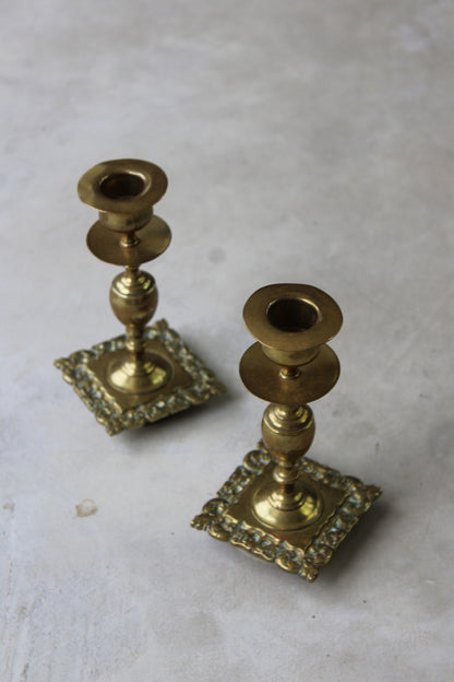 Pair Short Brass Candlesticks - Kernow Furniture