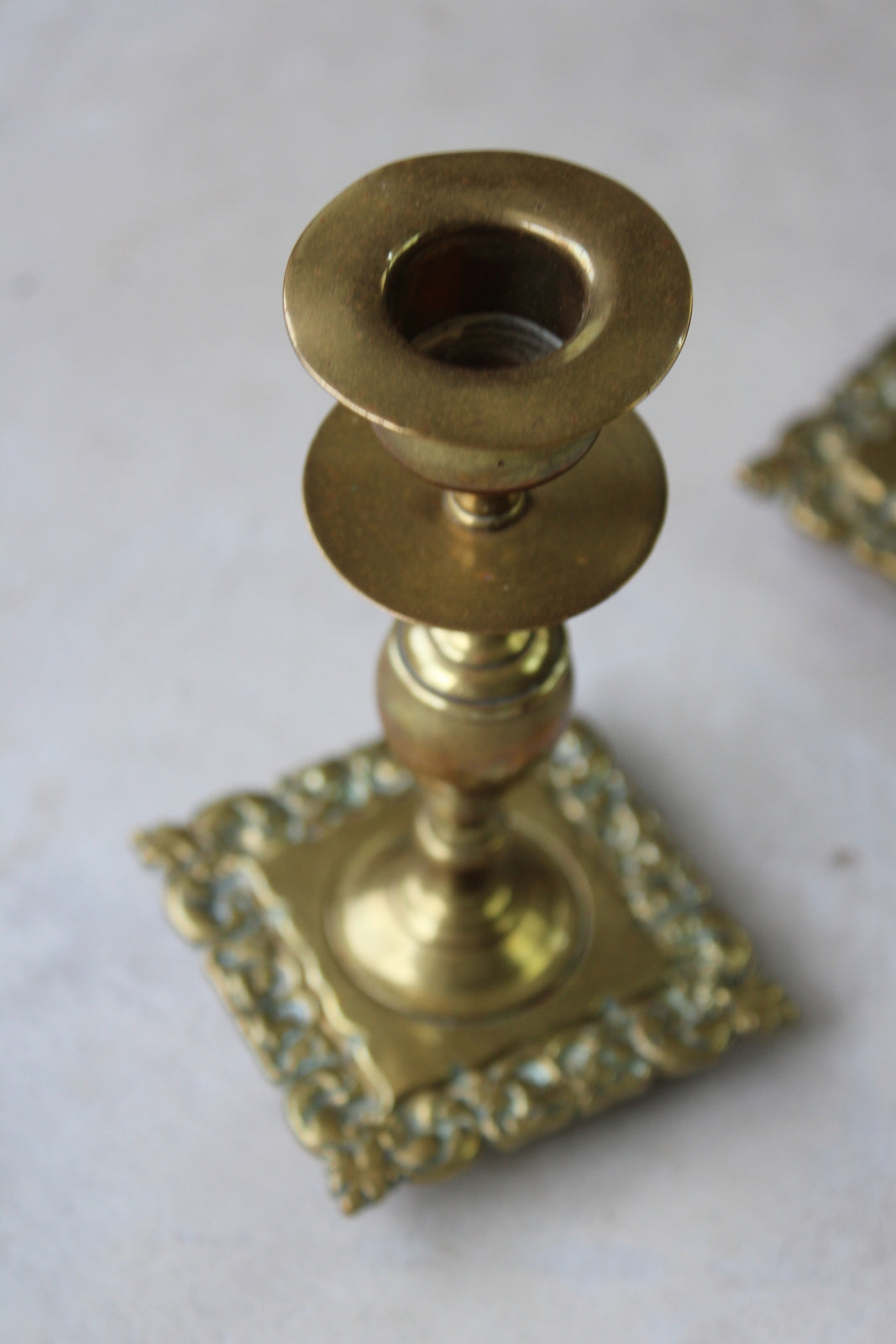 Pair Short Brass Candlesticks - Kernow Furniture