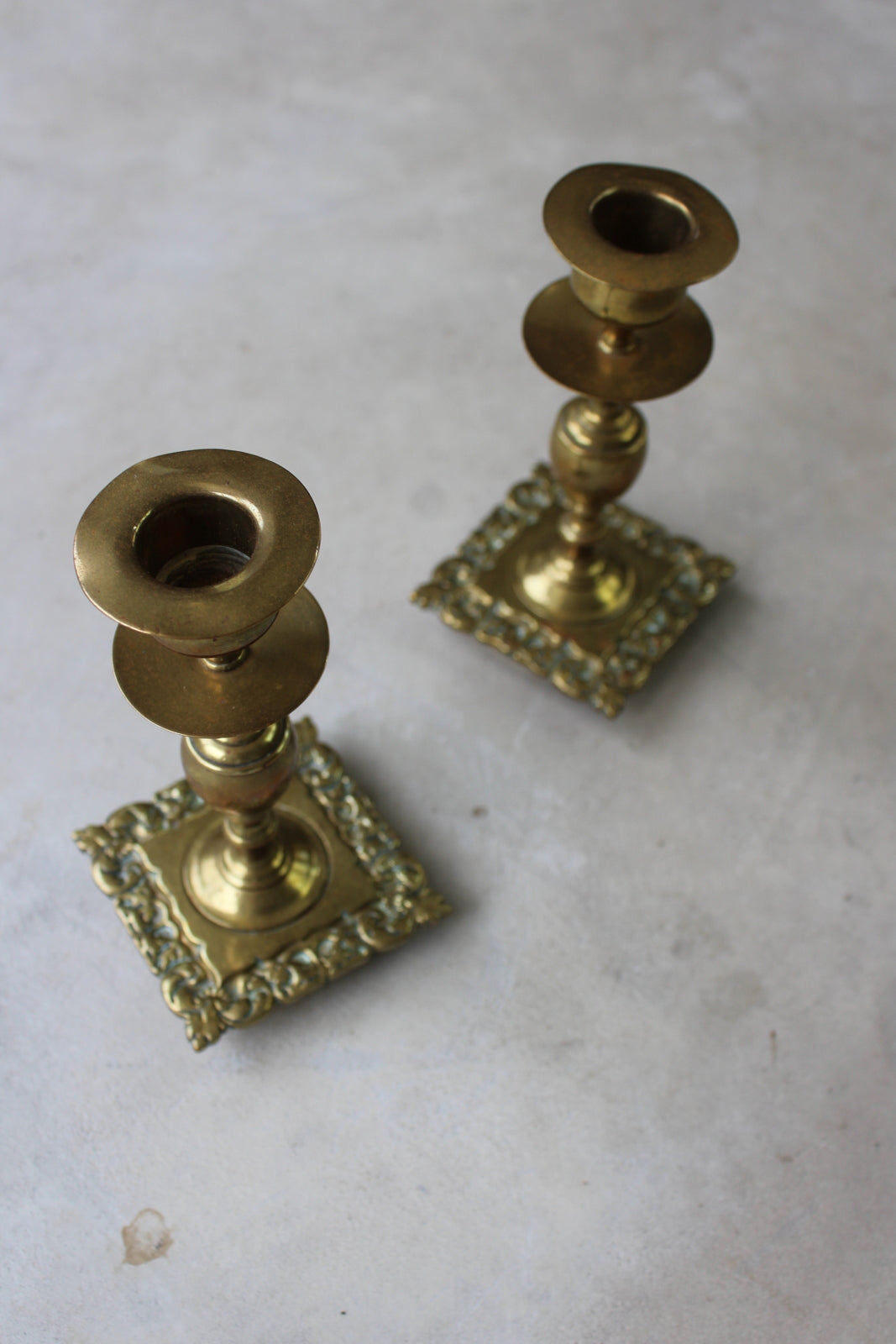 Pair Short Brass Candlesticks - Kernow Furniture