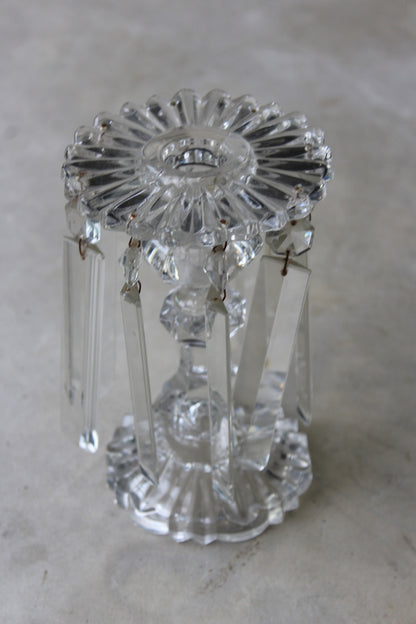 Antique Victorian Clear Glass Table Lustre Candlestick - Kernow Furniture