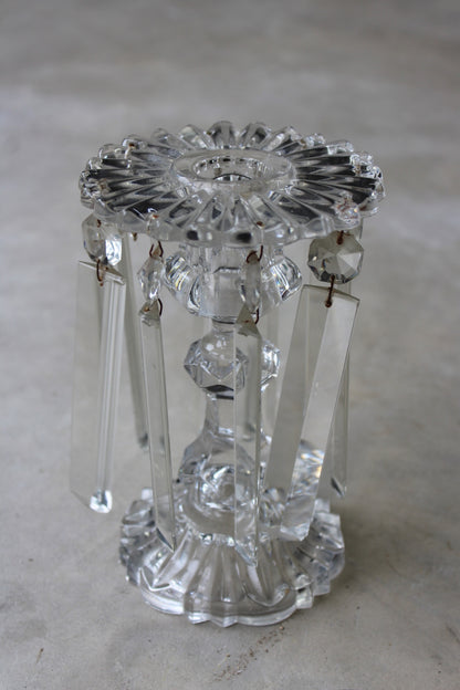 Antique Victorian Clear Glass Table Lustre Candlestick - Kernow Furniture