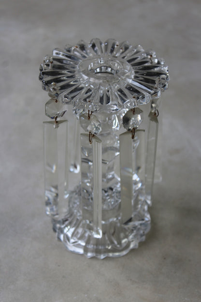 Antique Victorian Clear Glass Table Lustre Candlestick - Kernow Furniture