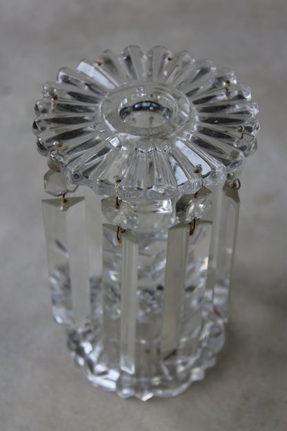 Antique Victorian Clear Glass Table Lustre Candlestick - Kernow Furniture