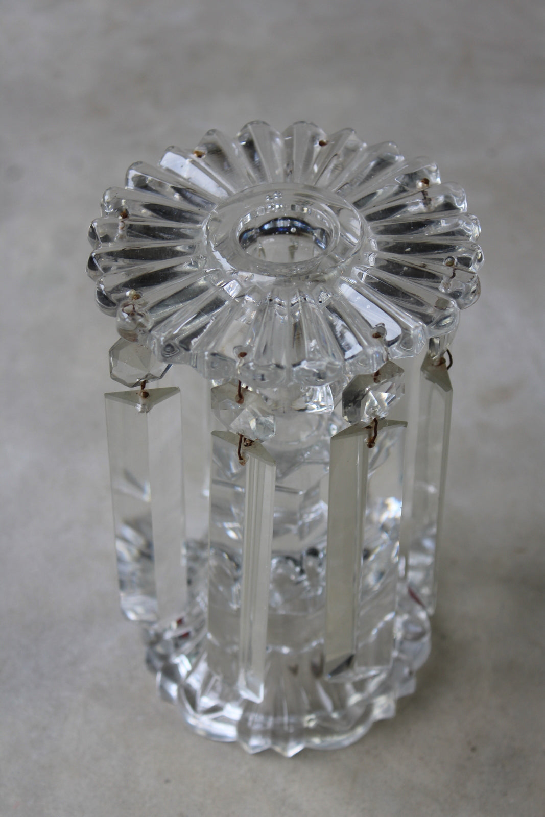 Antique Victorian Clear Glass Table Lustre Candlestick - Kernow Furniture