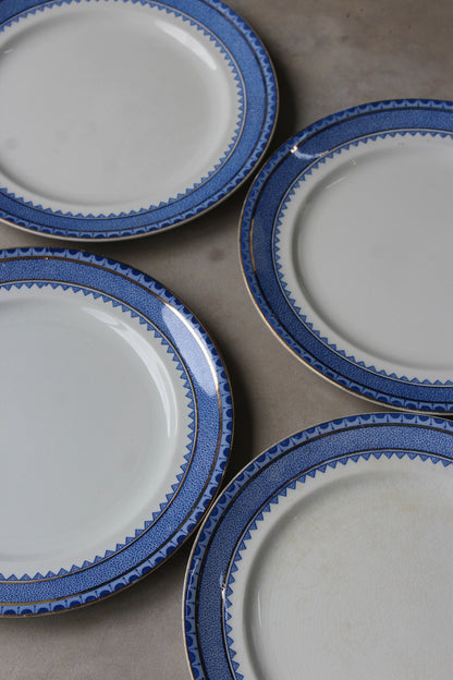 4 Antique Blue & White Dinner Plates - Kernow Furniture