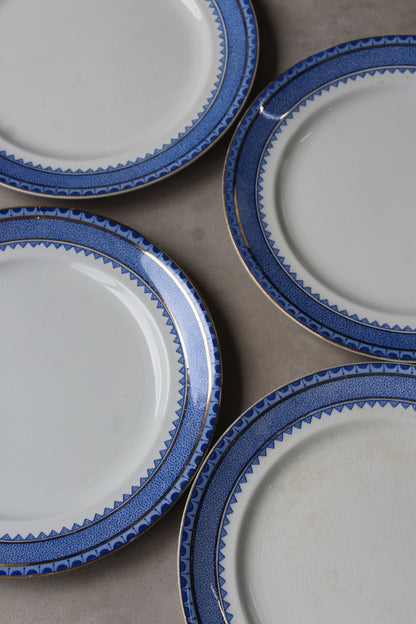 4 Antique Blue & White Dinner Plates - Kernow Furniture