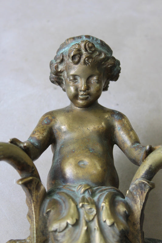 Antique Brass Cherub Wall Sconce - Kernow Furniture