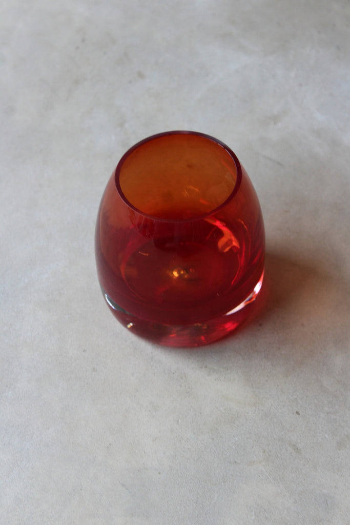 Small Retro Red Glass Vase - Kernow Furniture