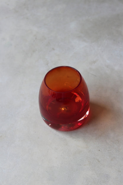 Small Retro Red Glass Vase - Kernow Furniture