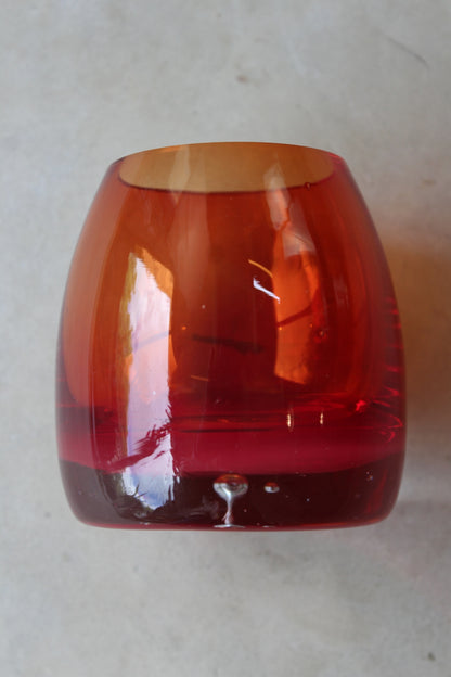 Small Retro Red Glass Vase - Kernow Furniture