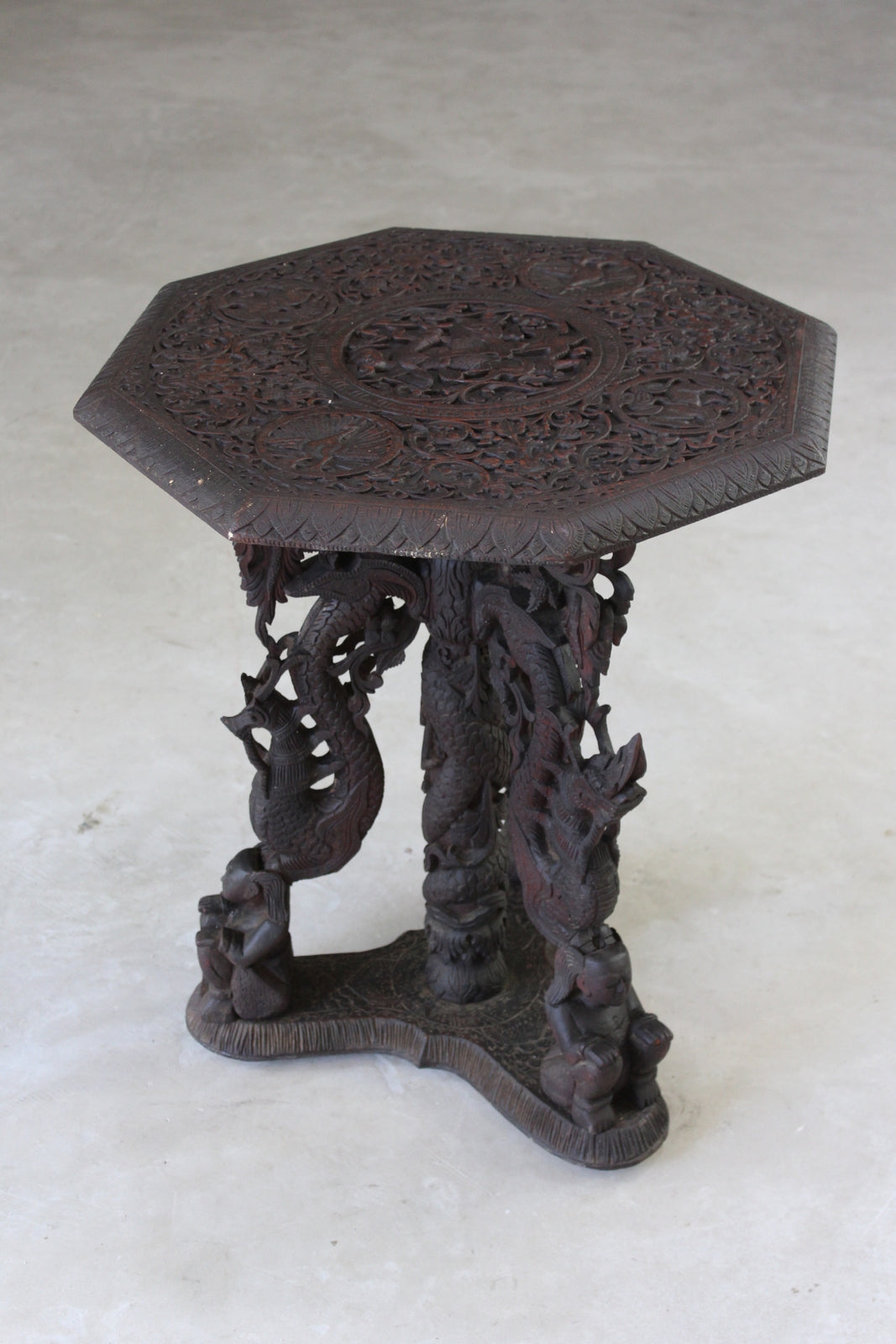 Burmese Octagonal Carved Occasional Table - Kernow Furniture