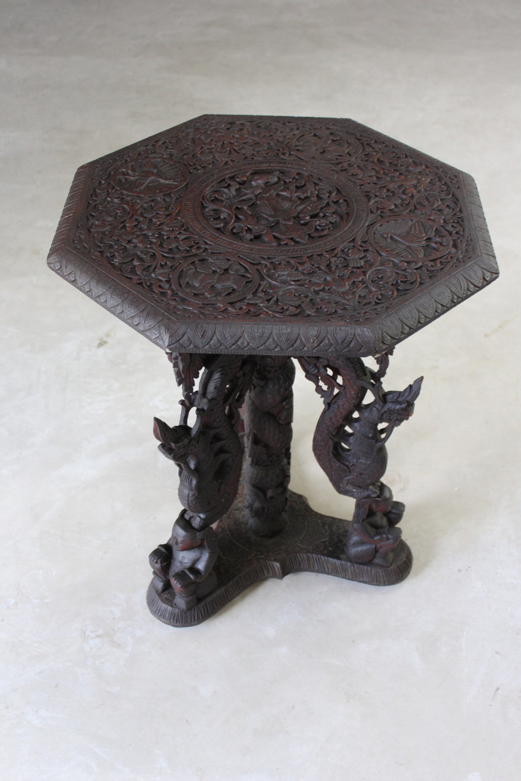 Burmese Octagonal Carved Occasional Table - Kernow Furniture