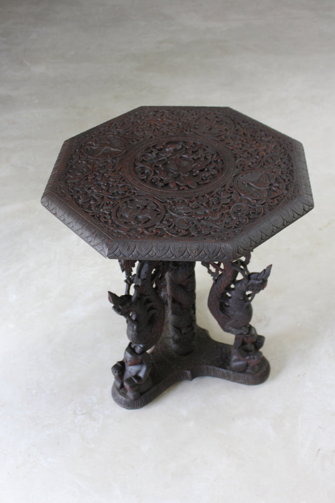 Burmese Octagonal Carved Occasional Table - Kernow Furniture