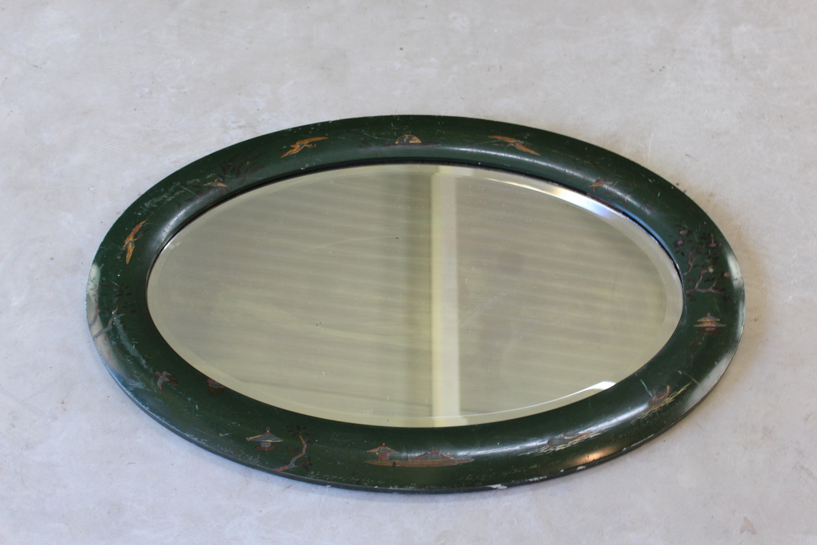 Oval Green Chinoserie Oriental Style Mirror - Kernow Furniture